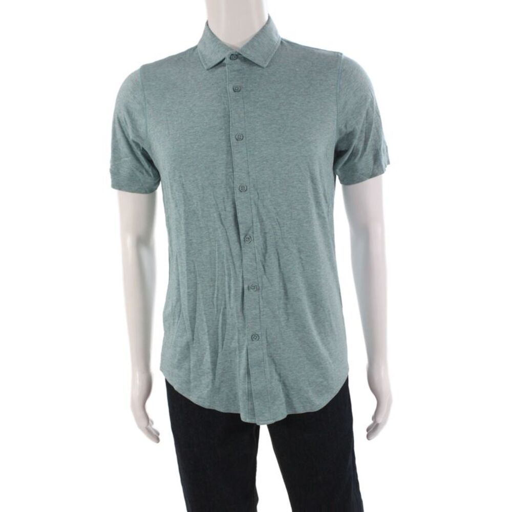 Raffi Mens Short Sleeves Button Down Shirt Blue Cotton Size Small